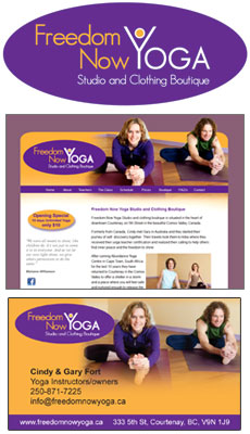 Freedom Yoga Website design, logo design and Business card design image