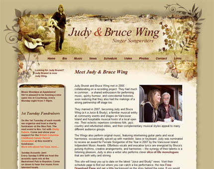 Website design for Judy and Bruce Wing